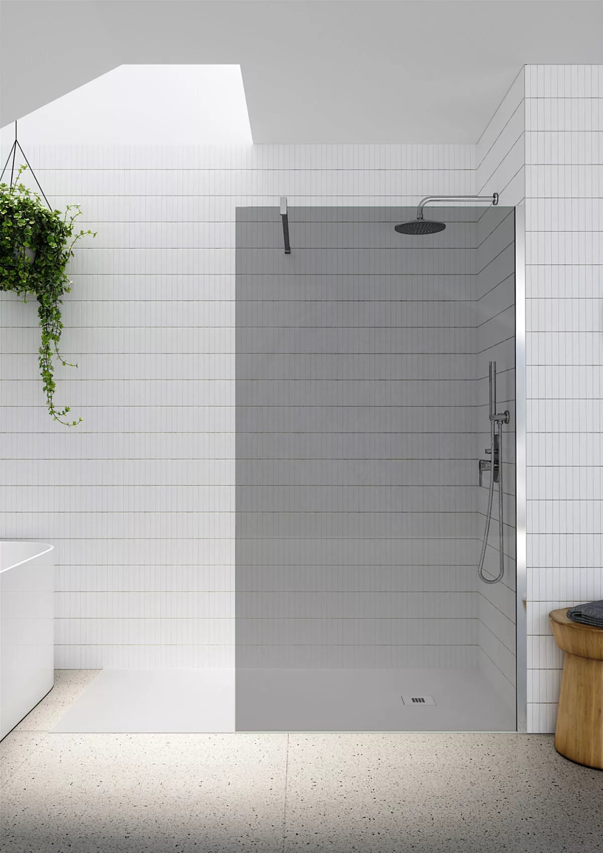 Armano Grey Glass Panel with Wall Profile and Stabilising Bar