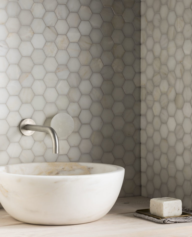 Calacatta Amber Honed Marble Hexagon Mosaic