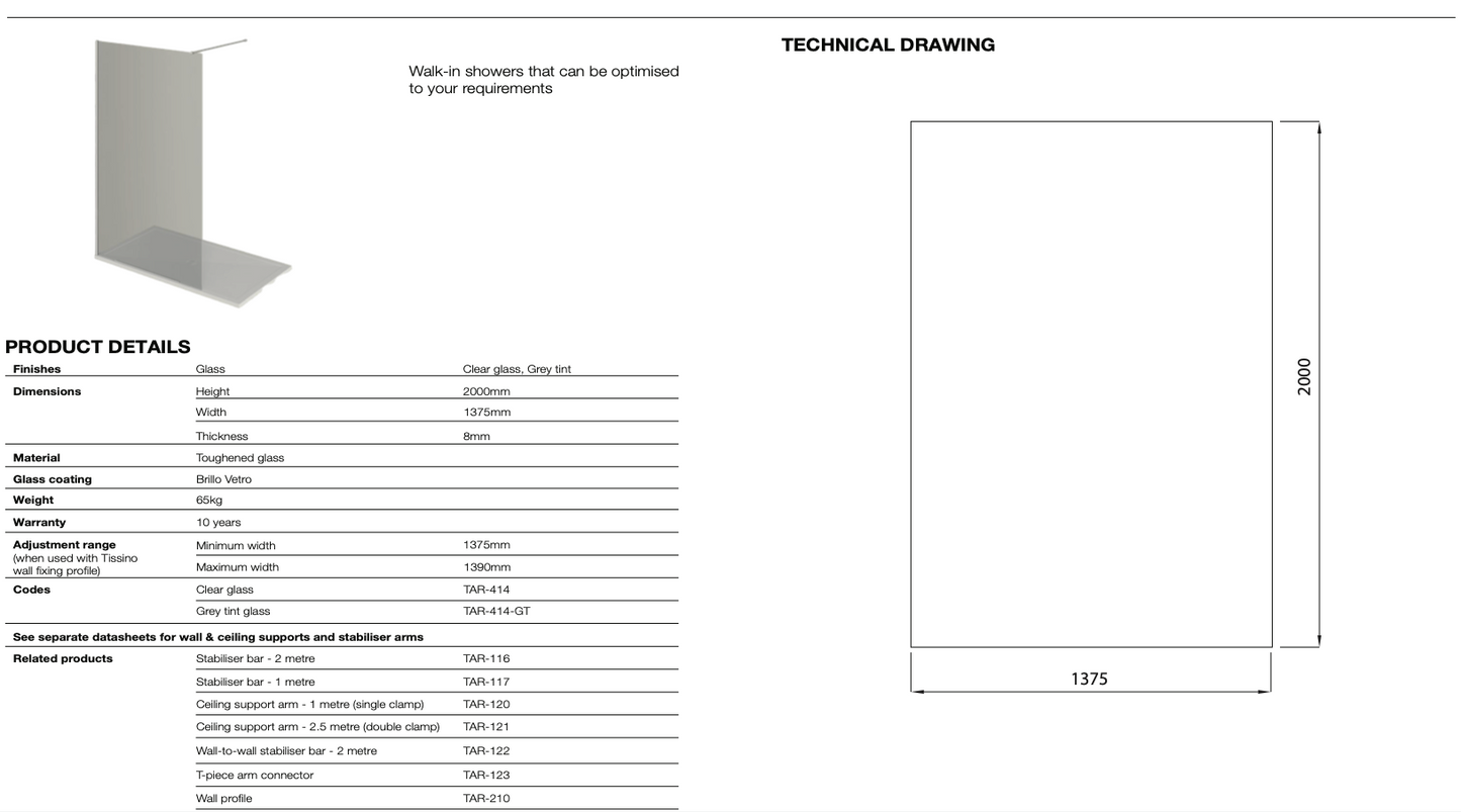 Armano Grey Glass Panel with Wall Profile and Stabilising Bar